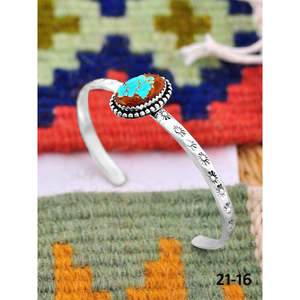 Bracelet manchette artisanal du Sud-Ouest n°8 en turquoise et argent sterling, bijou de collection culturelle - Product Image 2