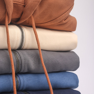 Sweat-shirt à capuche camouflage rétro américain pour hommes coupe ample haut en coton tricoté fermeture éclair solide noir décontracté Style automne - Product Image 5