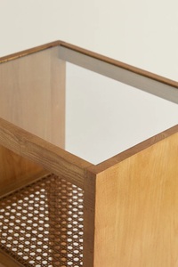 Plopy Nightstand Made of Solid Teak Wood Frame with <b>Rattan</b> and Glass Top for Indoor Bedroom - Product Image 4