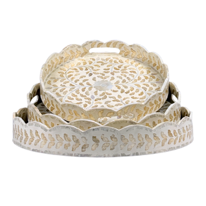 Ensemble de plateaux rectangulaires en nacre de capiz à motifs festonnés, motif feuille, faits à la main, durables, classiques, pliables, en MDF, pour le salon - Product Image 5