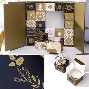 กล่องของขวัญคริสต์มาสปฏิทินช็อคโกแลตที่ว่างเปล่าบรรจุภัณฑ์ฟอยล์สีทองลายนูนเคลือบผิวหายไปพิมพ์ลาย - Product Image 6
