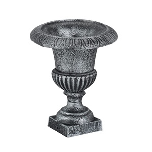 Silver Antique Flower Urn <b>Vase</b> on <b>Square</b> Base Rough Finished Home Decorative Table <b>Vase</b> for Flowers and Plants Decoration - Product Image 1