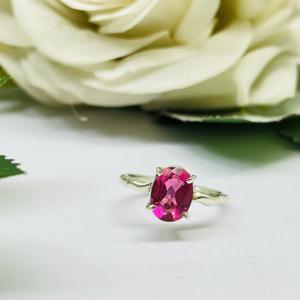 Bague en argent tourmaline rose naturelle 925 argent Sterling tourmaline rose pierre précieuse déclaration en argent fait à la main argent bohème - Product Image 6