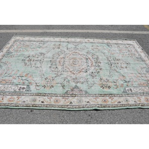 Vintage 6X9 pies verde blanco turco lana algas marinas alfombra clásica área grande Patchwork látex para decoración de la habitación del pasillo - Product Image 4