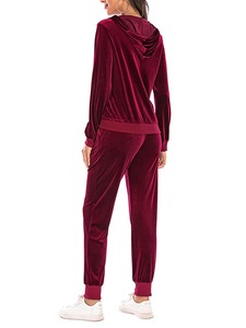 Conjunto de pantalones con capucha y cremallera de terciopelo de Color sólido Vintage para mujer, ropa deportiva para correr de invierno, características de talla grande - Product Image 5