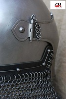 CHk 14GA Casque de Griffon Gris Vintage, Bascinet Médiéval en Métal Poli Personnalisé, Aventail Fait Main, pour Mariage, Nouvel An, Noël, Décoration Intérieure