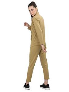 ชุดกีฬาลำลองฤดูหนาวสำหรับผู้หญิงชุดวิ่งมีซิปโพลีเอสเตอร์ปักเสื้อฮู้ดลายพื้นสไตล์100% - Product Image 4