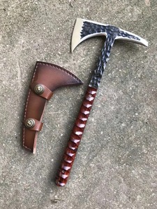 Custom Handmade Tactical <b>Axe</b> High Quality Damascus Tomahawk Viking Hatchet Beared Camping Used Leather Cover Outdoor <b>Cutting</b>. - Product Image 4