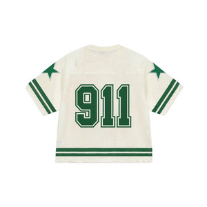 <b>Men's</b> Oversized White Green Jersey Short Sleeve V-Neck Street Style T-<b>Shirt</b> With Gun Print And 911 Number Back Design - Product Image 3