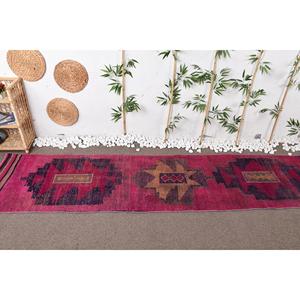 พรมตุรกีขนาด 2.8x11.8 ฟุต, พรมวินเทจแบบ Runner, พรมลายพรางสีแดง - Product Image 3