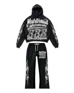 ชุดวอร์มวินเทจทรงขาบานพิมพ์ลาย DTF แบบกำหนดเอง เสื้อฮู้ดดี้และกางเกงจ็อกเกอร์ทรงโอเวอร์ไซส์ สตรีทแวร์ ผู้ผลิตตามสั่ง - Product Image 1