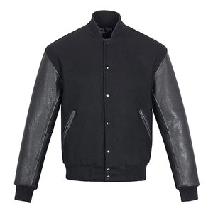 Chaqueta Universitaria de Alta Calidad con Cuerpo de Lana y Mangas de Cuero Liso, Estilo Retro Atlético, Servicio OEM Disponible - Product Image 1