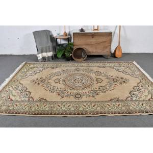 Alfombra turca Vintage clásica Beige verde 6,1X9,8 pies área grande Patchwork lana con respaldo de látex para dormitorio o pasillo - Product Image 2