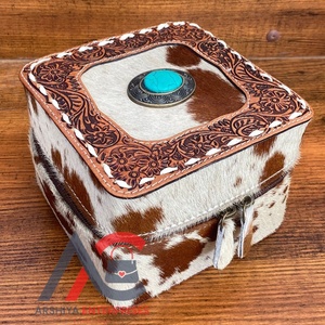 Organisateur de bijoux de voyage en cuir repoussé à la main boîte à bijoux en cuir de vachette pour femmes fille boucle d'oreille anneau collier Bracelet présentoir de rangement - Product Image 1