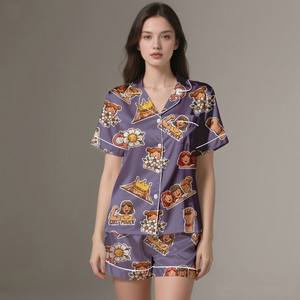 Pyjama élégant en satin de soie pour adulte, ensemble de vêtements de nuit légers à imprimé numérique, doux, respirant, vêtements de maison de luxe, été, printemps - Product Image 5