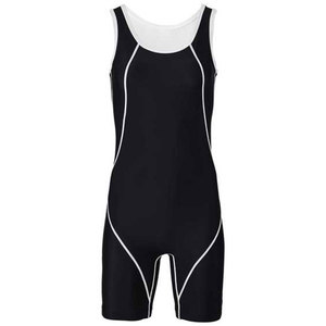 Combinaison de lutte ajustée pour homme, rayures noires et blanches, extensible, en spandex et nylon, vêtements de sport pour adulte, design personnalisé, lutte noire pour homme - Product Image 1