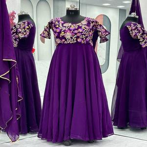 Último diseñador Faux Georgette bordado trabajo Anarkali Vestido por Fab Zone - Product Image 5