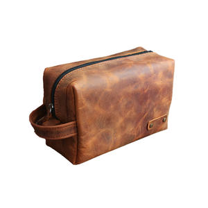 Men's Vintage Genuine Leather Dopp Shaving Set Case Waterproof Zipper Closure Soft Handle Portable for Storage for - Product Image 4