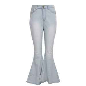 New Factory Offer Custom Fashionable High Waist <b>Dark</b> <b>Blue</b> Hot Selling Women Baggy <b>Denim</b> <b>Jeans</b> Flared Trousers - Product Image 2