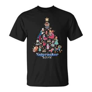 T-shirt promotionnel de Noël avec motif Casse-Noisette, Ballet, Arbre de Noël et Lumières de Noël - Product Image 1