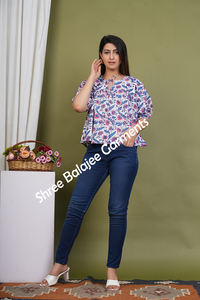 100% algodón Peplum blusa corta ecológica verde Floral mano bloque estampado hecho a mano bohemio Casual fiesta desgaste corto Natural - Product Image 2