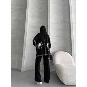 Triple Knit <b>Poncho</b> Set 1560 - Black - Product Image 2