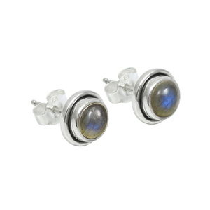 Blue Sheen Round Shape Gemstone Natural Labradorite Stone Bezel Set in 925 Sterling <b>Silver</b> <b>Stud</b> Earrings Fine Jewelry for Women - Product Image 1