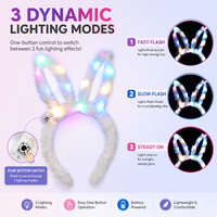 Serre-tête lumineux en PVC avec 14 lumières LED colorées en forme d'oreilles de lapin, accessoire capillaire clignotant pour enfants, idéal pour l'extérieur