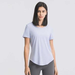 Camiseta deportiva de algodón 100% para mujer, camiseta informal de manga corta con cuello, ropa de entrenamiento de gimnasia activa cómoda para verano - Product Image 1