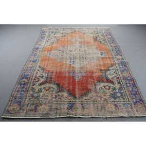 6,2x8,4 ft Turkish Rug, Vintage Rug, <b>Red</b> Animal Print <b>Wool</b> Rug - Product Image 1
