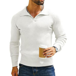 Logo personnalisé hommes coton à manches longues col polo sweat côtelé chandails en tricot pour hommes sweat-shirt d'hiver pour hommes - Product Image 1