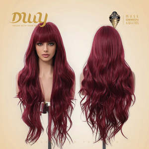 DWY 26-Inch Bold Burgundy Glam <b>Curly</b> <b>Wig</b> Transparent Lace Wine <b>Red</b> Color - Product Image 4