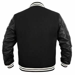 Veste Letterman American Varsity de haute qualité personnalisée OEM noir laine noir manches en cuir véritable saison d'hiver traitement brut - Product Image 4