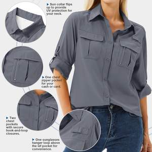 Camisa de pesca de manga larga suave de alta calidad OEM/ODM para mujer, tela absorbente, protección solar, camisas informales con botones - Product Image 3