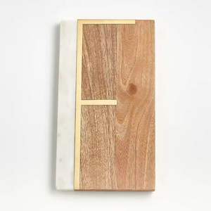 Planche à découper rectangulaire et marbre en bois d'acacia naturel blanc Offres Spéciales avec incrustation en laiton et cuir - Product Image 6