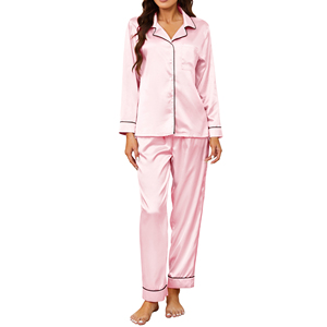 Pijama de lujo con logotipo personalizado OEM para mujer, ropa de dormir de seda satinada para mujer, Conjunto de pijama liso de color sólido - Product Image 4