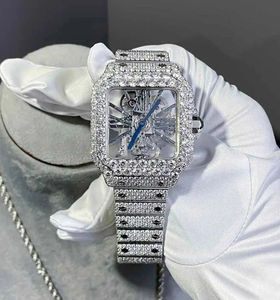 Montre pour homme en acier inoxydable de haute qualité Mouvement à quartz de luxe Entièrement sertie de diamants en moissanite Cadran analogique Verre Style antique - Product Image 3