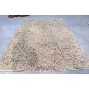 6.8x10.4 ft Turkish Rug, <b>Brown</b> Striped Vintage Rug <b>Wool</b> - Product Image 1