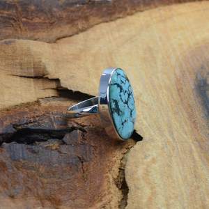 Blue Turquoise 925 Sterling <b>Silver</b> Ring Oval Gemstone Handmade Jewelry Gift For Women Birthday Anniversary - Product Image 3