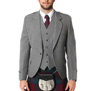 Vestes kilt modernes en laine Argyle Prince Charlie Tweed pour hommes vente en gros de veste kilt écossais Argyle avec gilet