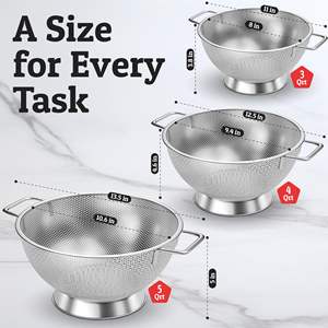 स्टेनलेस स्टील धातु का कोलैंडर और नूडल्स के लिए रसोई के भोजन के स्ट्रेनर्स और कोल्ंडर्स के साथ - Product Image 6