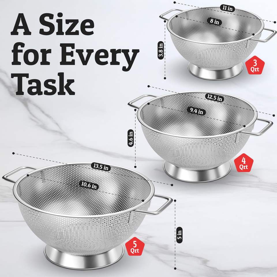 Stainless Steel Colander Set - Efficient Kitchen Strainers
