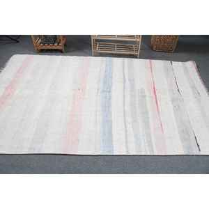 Tapis vintage 4,9 x 8,2 pieds, grand tapis turc, tapis oriental blanc et rose - Product Image 3