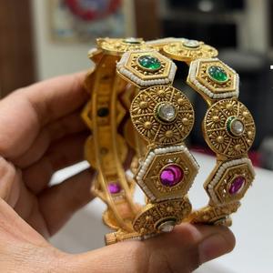 Ethnic High Quality Gold Plated Openable Two <b>Set</b> Of <b>Bangles</b> Wedding And Functions Occasions Wear Collection Women And Girls - Product Image 1