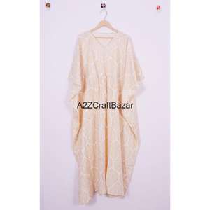 Indian Handmade Floral Cotton Kaftan: Indian Block Print <b>Maxi</b> <b>Dress</b> Women Long <b>Dress</b> Beach Coverup Comfortable Gown Hippie Style - Product Image 6