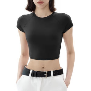 เสื้อครอปเอวลอยสำหรับผู้หญิงเสื้อผ้าออกกำลังกายในยิมระบายอากาศได้พิมพ์โลโก้ OEM ตามสั่งสำหรับออกกำลังกายในฤดูร้อน - Product Image 2