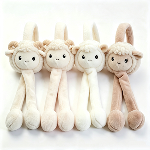Orejeras de peluche personalizadas con forma de cordero, orejeras de juguete con cuernos de oveja móviles, calentadores de orejas de invierno suaves, con cara de oveja bordada. - Product Image 2