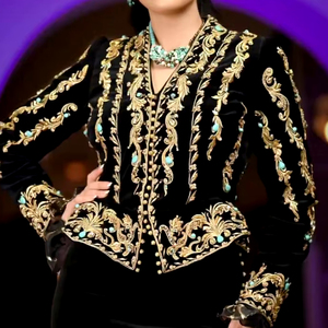 Chaqueta de COLOR NEGRO, VESTIDO DE KARAKOU CON Cuentas de Cristal Adornadas, piedra, Dabka, TRABAJO PARA Fiesta de Boda = 2024 - Product Image 1