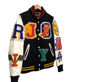 Veste de baseball universitaire personnalisée en laine avec manches en cuir brodées / logos en chenille - Product Image 3