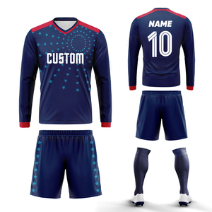 Camisetas de fútbol de manga larga personalizadas al por mayor, conjunto de uniforme de fútbol de poliéster sublimado, kits de fútbol de entrenamiento asequibles para equipos - Product Image 2